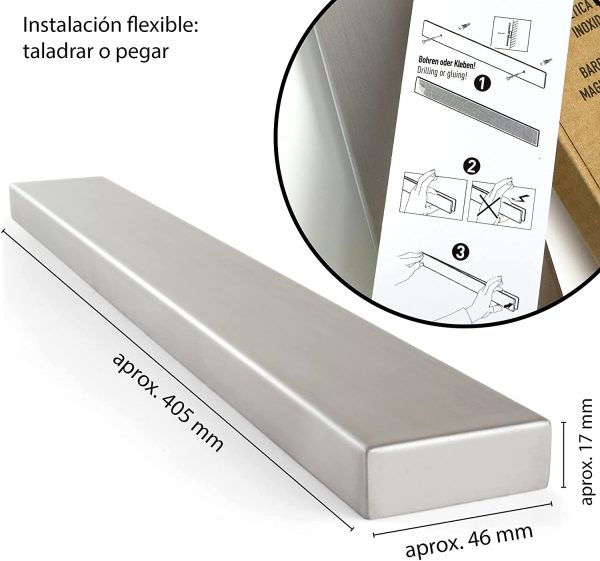 Barra Magnetica para Cuchillos 40 cm - Cuchillero Magnetico - Universal - Acero Inoxidable Cuchillero Magnetico - para Herramientas Otros Utensilios y Organizacion - Imagen 5