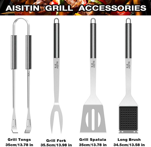 AISITIN Utensilios Barbacoa Accesorios Barbacoa 25 Piezas Kit Barbacoa Set Acero Inoxidable para Regalos Hombre Camping Barbacoa - Imagen 5