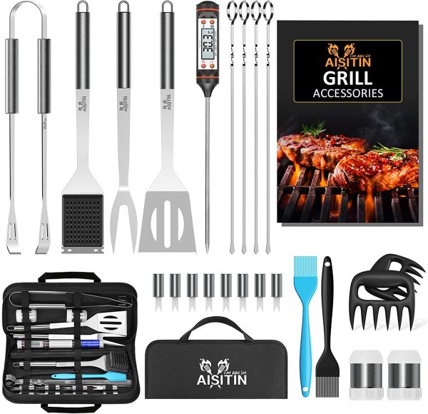 AISITIN Utensilios Barbacoa Accesorios Barbacoa 25 Piezas Kit Barbacoa Set Acero Inoxidable para Regalos Hombre Camping Barbacoa - Imagen 9