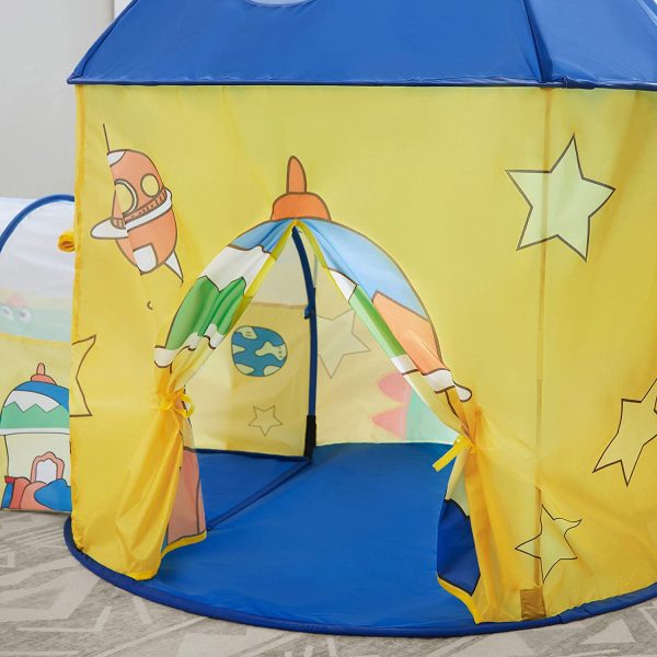 SONGMICS 3 en 1 Tienda campaña Infantil, Casita túnel Infantil Pop-up, con Piscina de Bolas, Tema de Dinosaurio y Espacio, Idea de Regalo, Fiesta de cumpleaños, Amarillo y Azul LPT702Y01 - Imagen 3