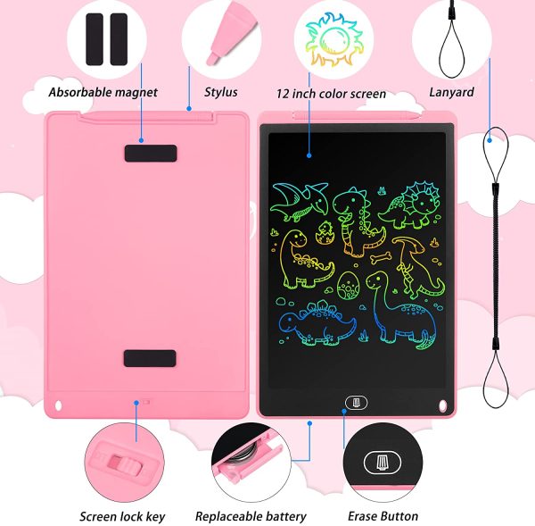 Tableta de Escritura LCD de 12 Pulgadas Tablero de Dibujo para Niños, Escritura a Mano, Juguetes para Niños y Niñas, Rosa - Imagen 7