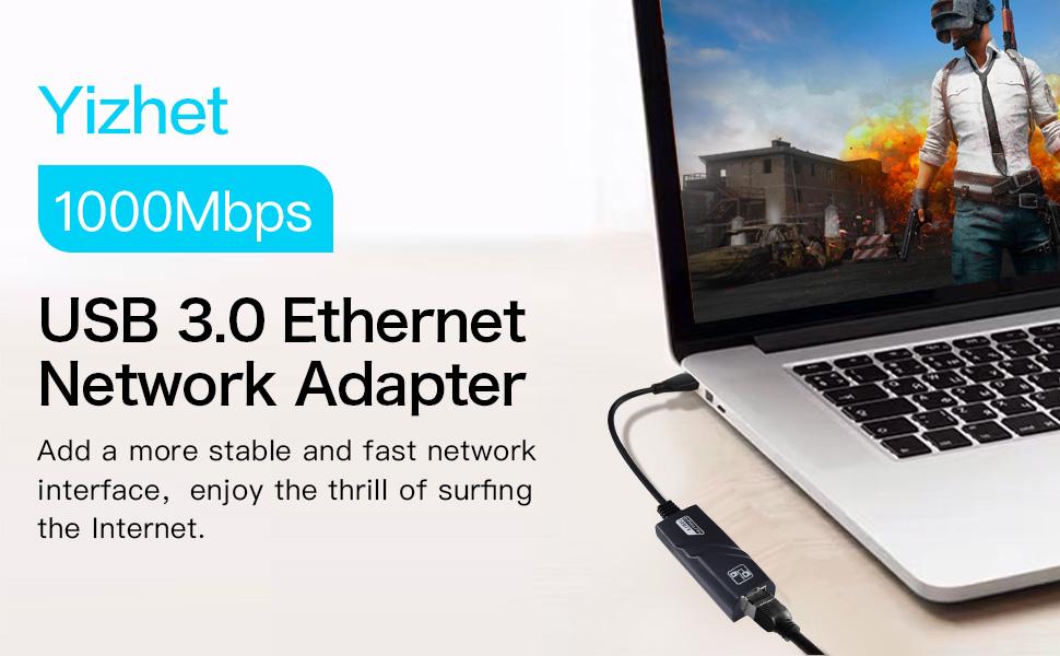 Yizhet Enchufable USB 3.0 a RJ45 3.0 10/100/1000 Adaptador Gigabit Ethernet