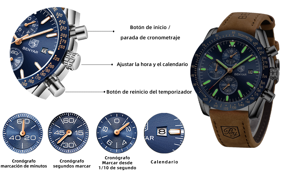 Reloj de hombre con cronógrafo multifunción.