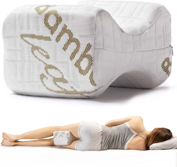 Almohada Piernas y Rodillas para Dormir de Lado Cojin Lumbar Ortopedico en Espuma Viscoel??stica Alivia Dolor de Espalda Soporte Tobillo y Posicionadora Cadera Funda de Bamb?? Anti??caros