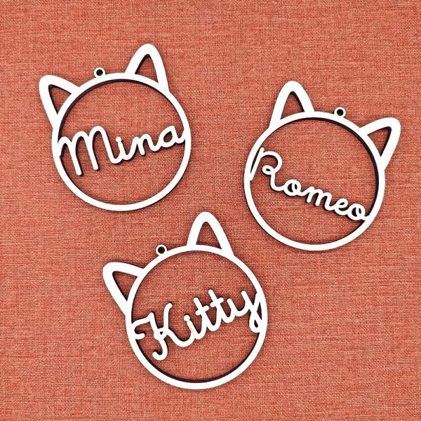 Bolas de Navidad de Madera Personalizadas para Gato | Adornos Navideños para Mascotas | Diseño Orejas de Gato | Decoraciones para Árbol de Navidad | Cordel Incluido