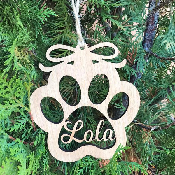 BOLA NAVIDAD MADERA PERSONALIZADA HUELLA PERRO GATO