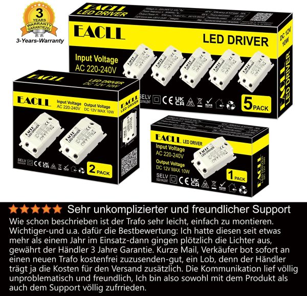 Transformador LED AC 240V a DC 12V 850mA 10W, Para drive de Menos de 10W MR11 G4 MR16 GU5.3 Bombillas LED y Tiras de Luz LED, Adaptador de L??mpara LED Controlador Alimentaci??n, 1 Pack - Imagen 2