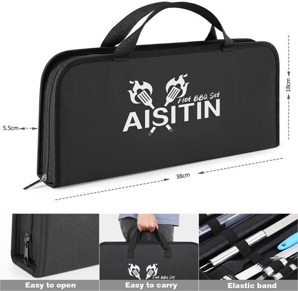 AISITIN Utensilios Barbacoa Accesorios Barbacoa 25 Piezas Kit Barbacoa Set Acero Inoxidable para Regalos Hombre Camping Barbacoa - Imagen 8