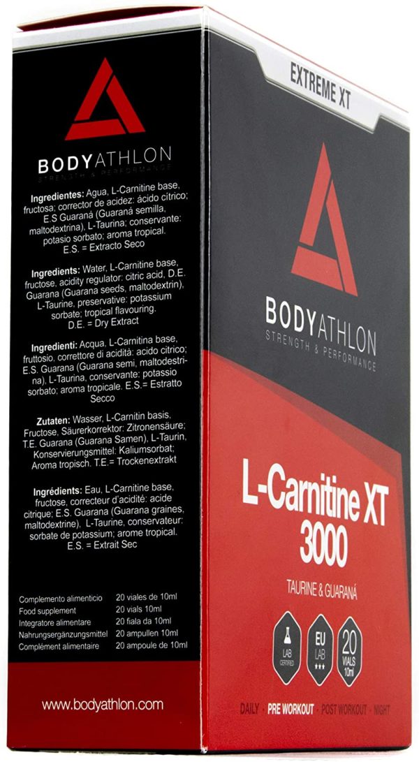 Bodyathlon - L Carnitina 3000 L??quida Extreme XT - Con Taurina y Guaran?? - Suplemento Deportivo ?C Alta concentraci??n - 20 Viales Sabor Tropical - Imagen 9