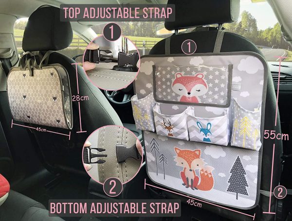 Brunoko organizador multifuncional para asiento coche + almohada cinturon para bebé reposacabezas Set -Accesorios perfectos para viaje en coche con niños, accesorios carrito 2 en 1 -Diseñado en España - Imagen 3