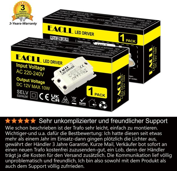 Transformador LED AC 240V a DC 12V 850mA 10W, Para drive de Menos de 10W MR11 G4 MR16 GU5.3 Bombillas LED y Tiras de Luz LED, Adaptador de L??mpara LED Controlador Alimentaci??n, 1 Pack - Imagen 6