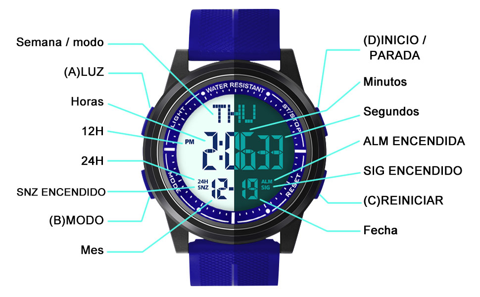 reloj digital azul