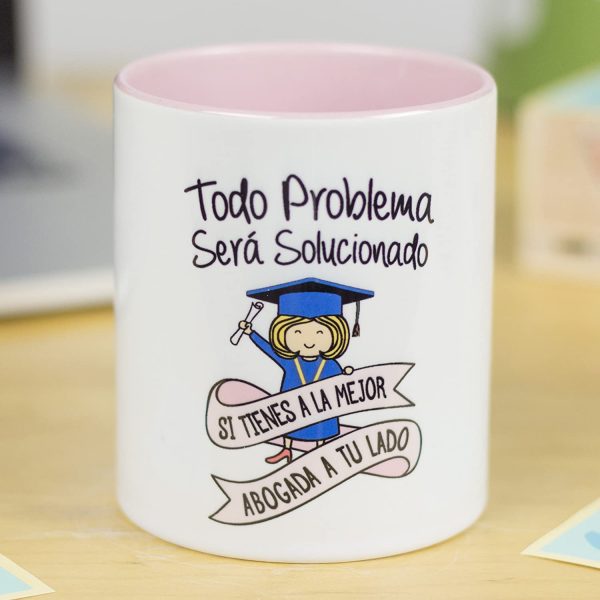 '- Taza Frase y Dibujo Divertido (Todo Problema ser?? solucionado si Tienes a la Mejor Abogada a tu Lado) Regalo Abogada - Imagen 3