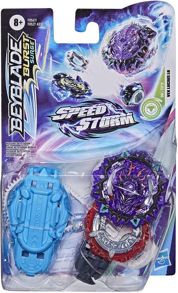 Beyblade Burst Surge Speedstorm - Kit Inicial - Top Vex Lucius L6 - Top de Batalla Tipo Defensa con Lanzador - Juguete para niños