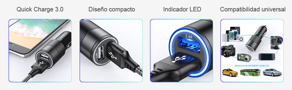 quick charge 3.0 Diseño compacto Indicador LED Compatibilidad universal