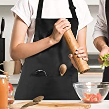 Cocinera Delantal Negro Delantal Impermeable con Bolsillos Delantal de Cocina Impermeables