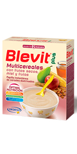 Blevit Plus Multicereales con frutos secos, miel y frutas. Papilla de cereales para bebé