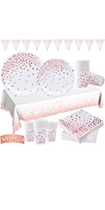 rose gold and white party supplies