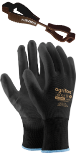 24 pares de guantes de trabajo recubiertos OGRIFOX y porta clip para guantes FUZZIO