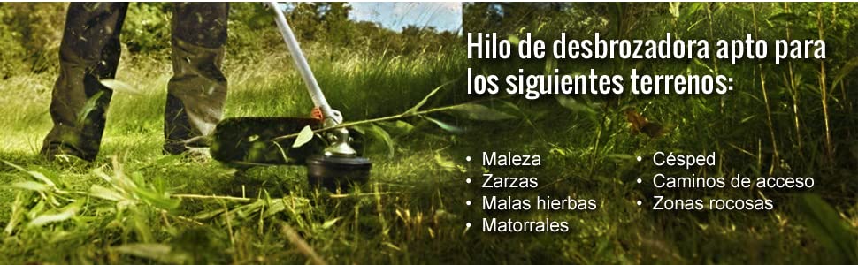 Hilo de desbrozadora apto para maleza, zarzas, malas hierbas, cesped, matorrales