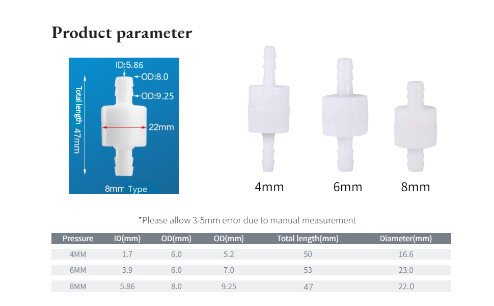 Válvula antirretorno de 6 mm para lavadora, desagüe de aguas residuales, válvula antirretorno de gasolina de 6 mm.