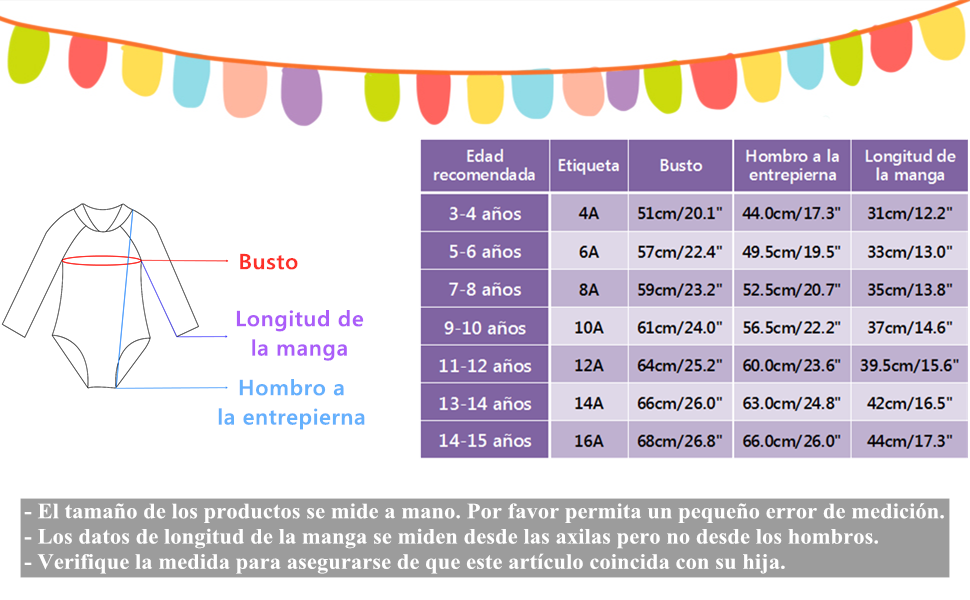 Tabla de tallas para referencia