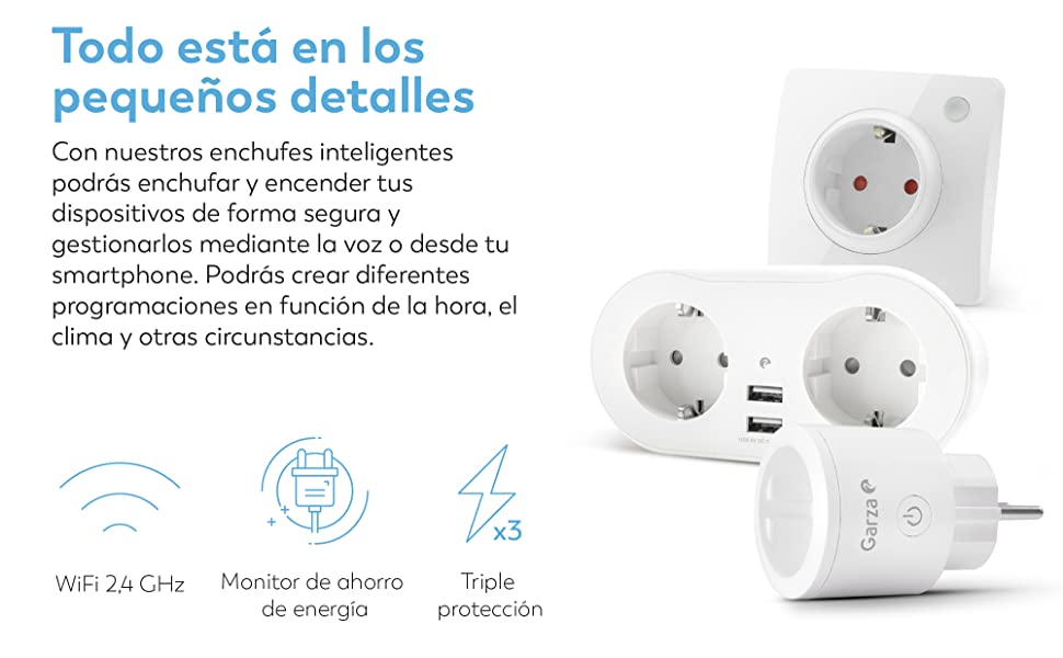 enchufe, toma, usb, conectividad, smart, wifi, domotica, smarthome, garza, garza smart, tuya, socket