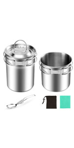 Kit Utensilios Cocina Camping Apilables de Acero Inoxidable