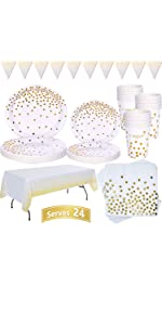 white and gold party supplies